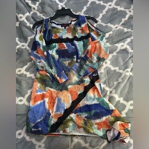 multicolor shoulder cut out top